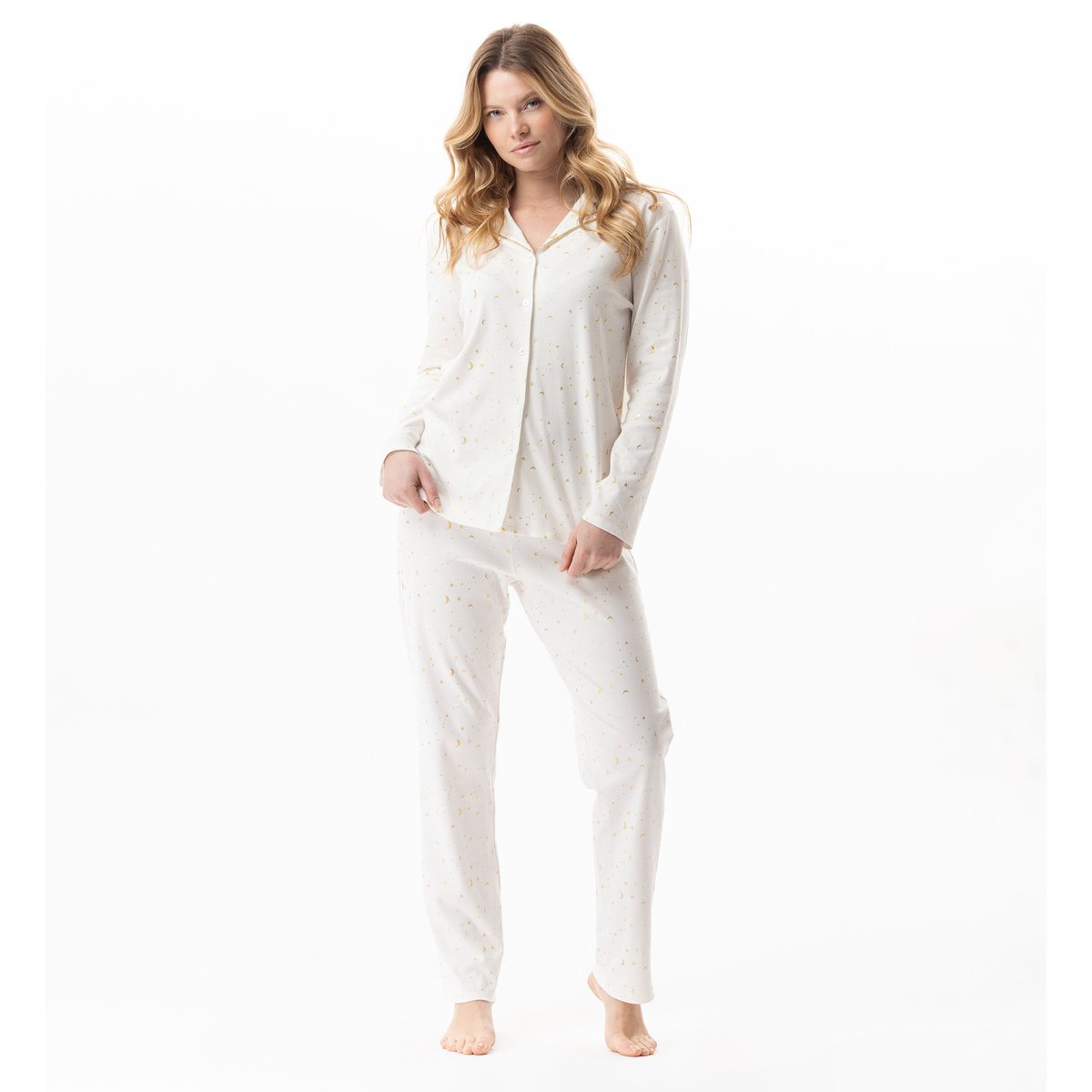 Pyjama boutonné en coton LUNA 106 ecru, LE CHAT