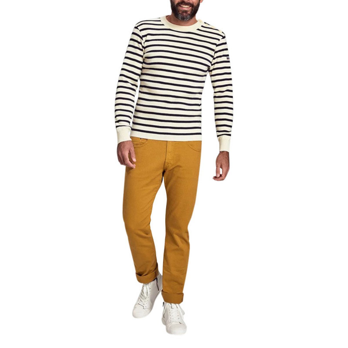 Pull marin rayé en laine FOUESNANT nature/rich navy, ARMOR-LUX