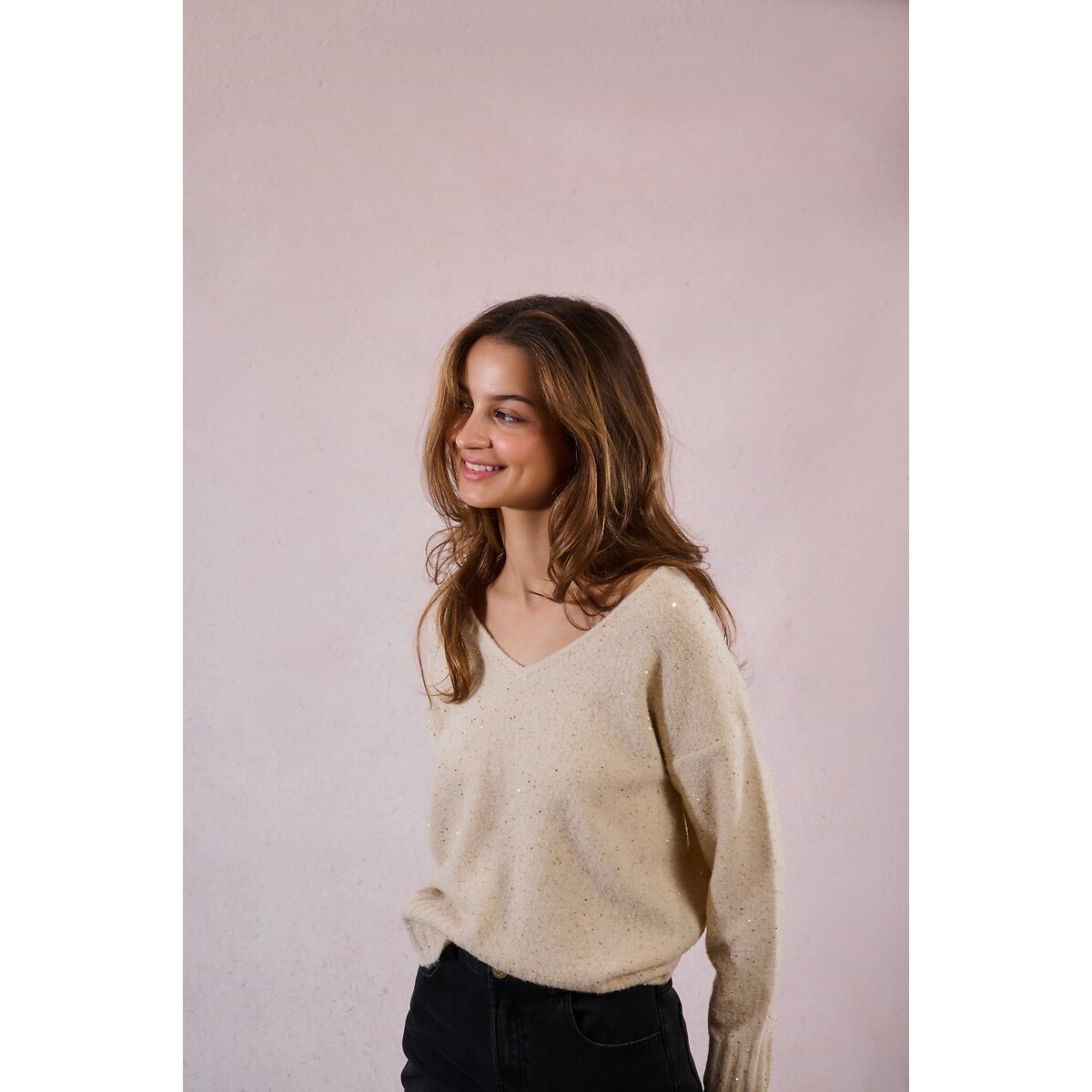 Knitted Sequin Jumper ecru , MOLLY BRACKEN