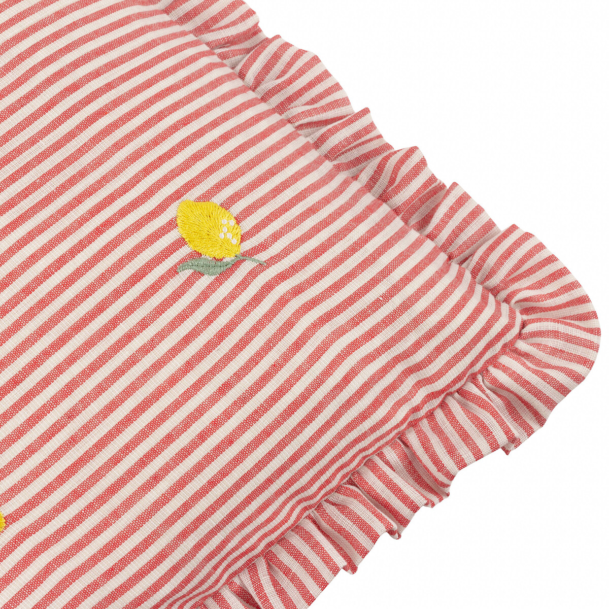 Les Fruites Striped Ruffle Feather Rich Cushion red, FURN.