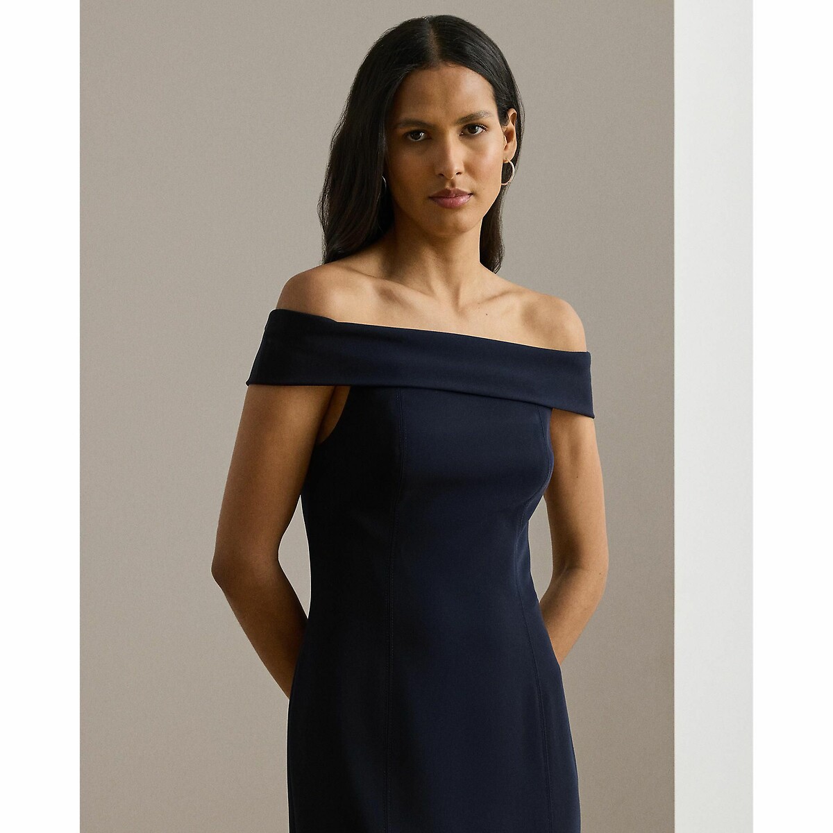 Robe de soirée longue, épaules dégagées marine, LAUREN RALPH LAUREN