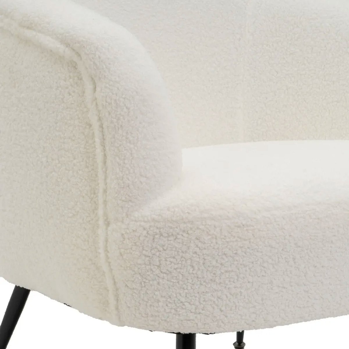 Fauteuil tissu bouclette blanc et pieds métal noir 76x69x70cm blanc, WADIGA