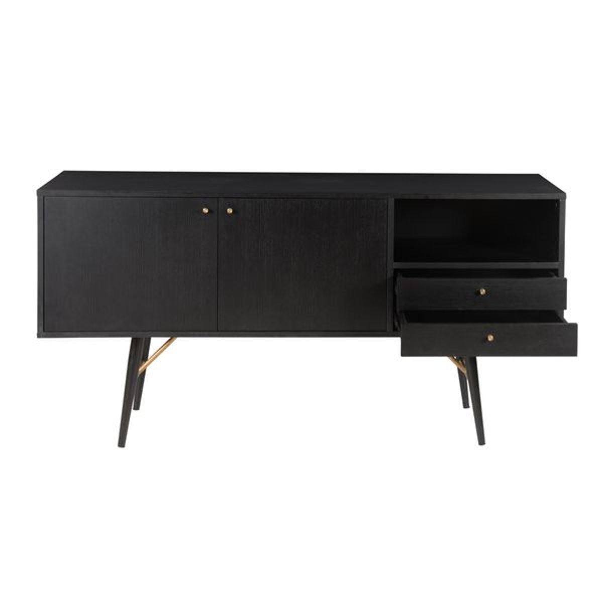 Meuble bas 2 portes, 2 tiroirs, 1 niche noir carbone, ZAGO