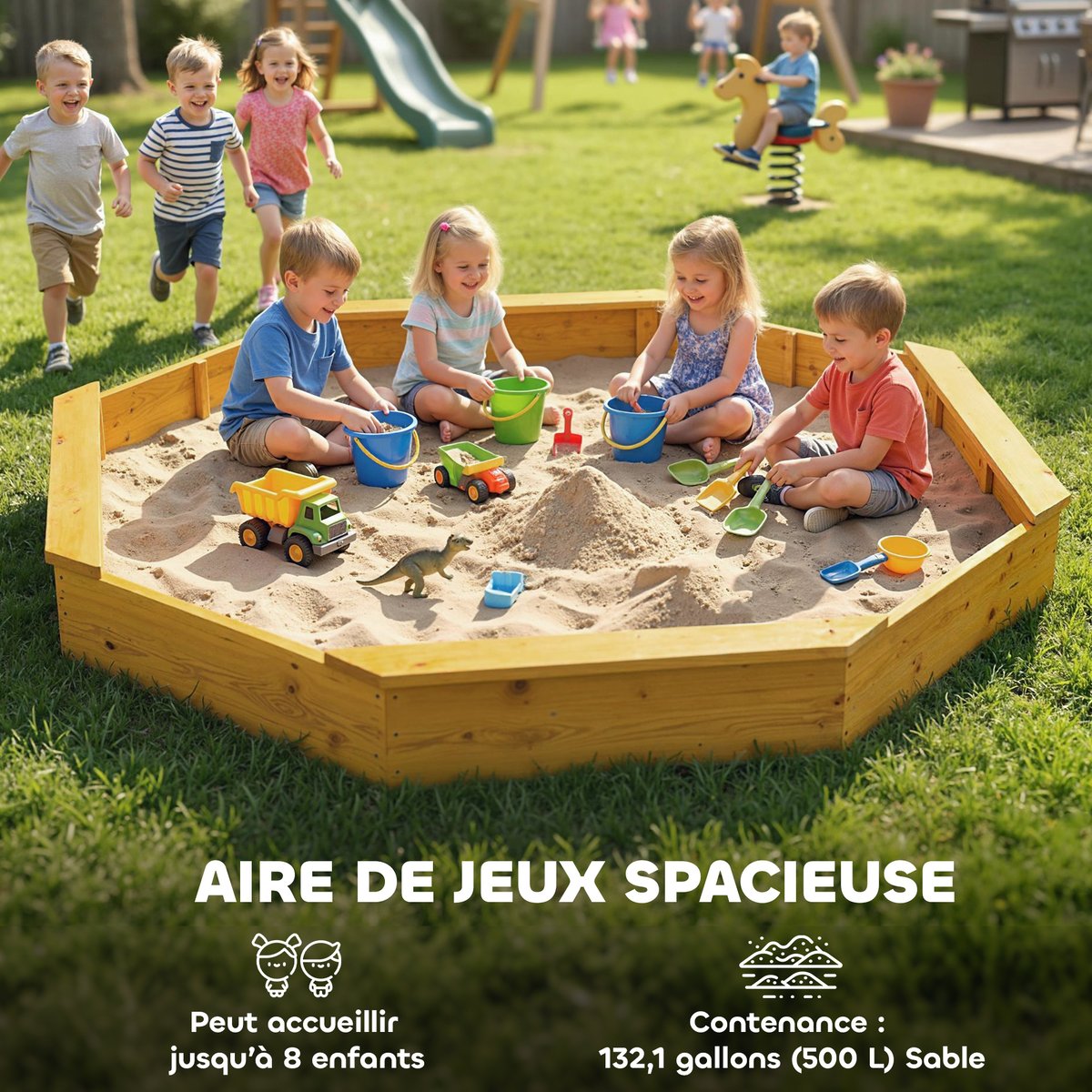 Bac à sable pour enfants Bois de sapin Jaune jaune, gris, noir, AIYAPLAY
