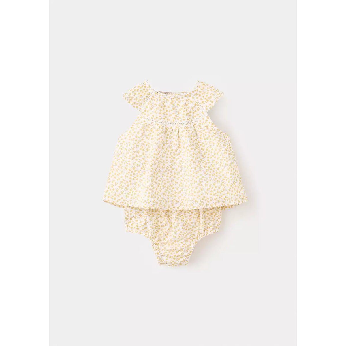 Robe et culotte coton imprimé à fleurs jaune, MANGO BABY