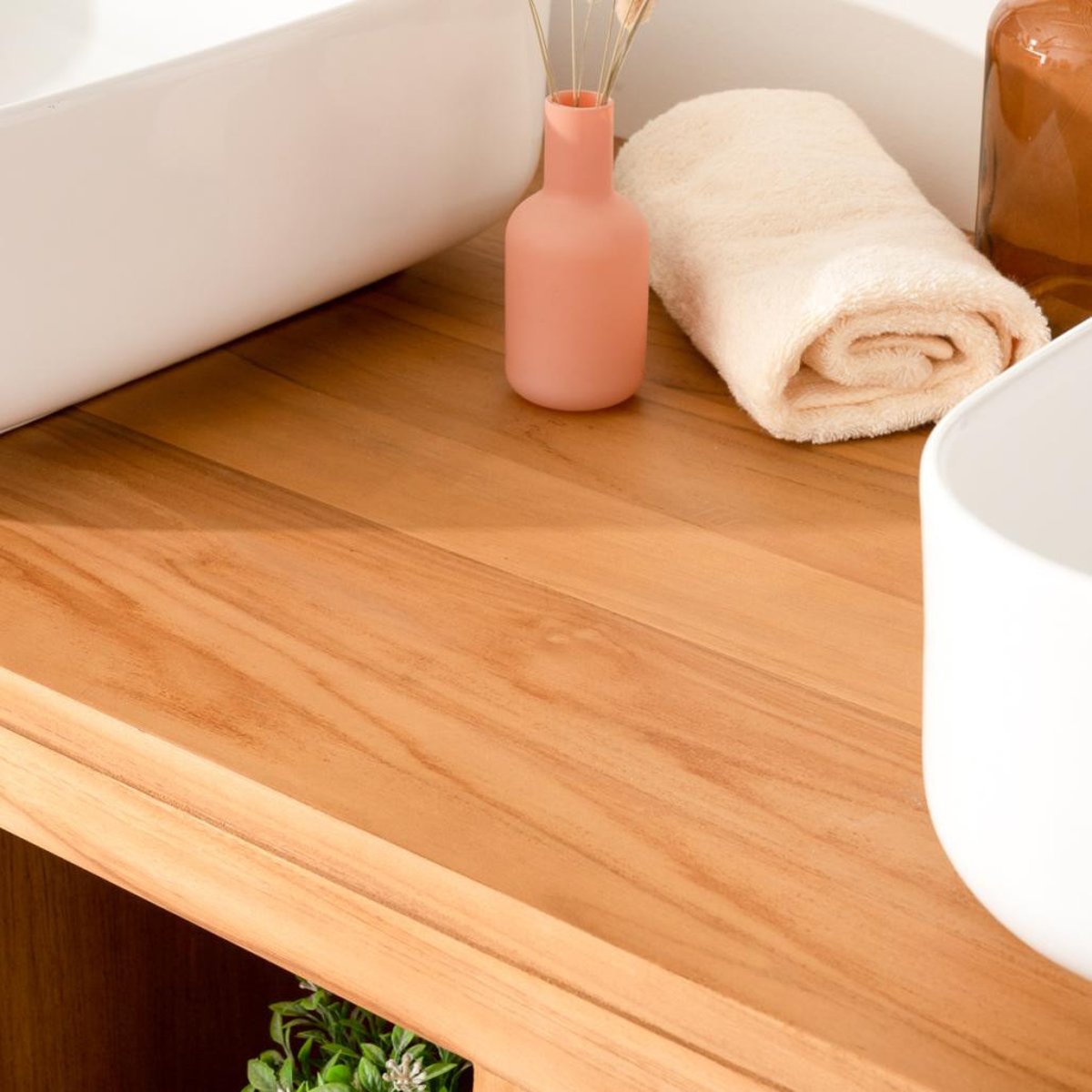 Meuble sous vasque en teck rectangle 120 COURCHEVEL naturel, WANDA COLLECTION