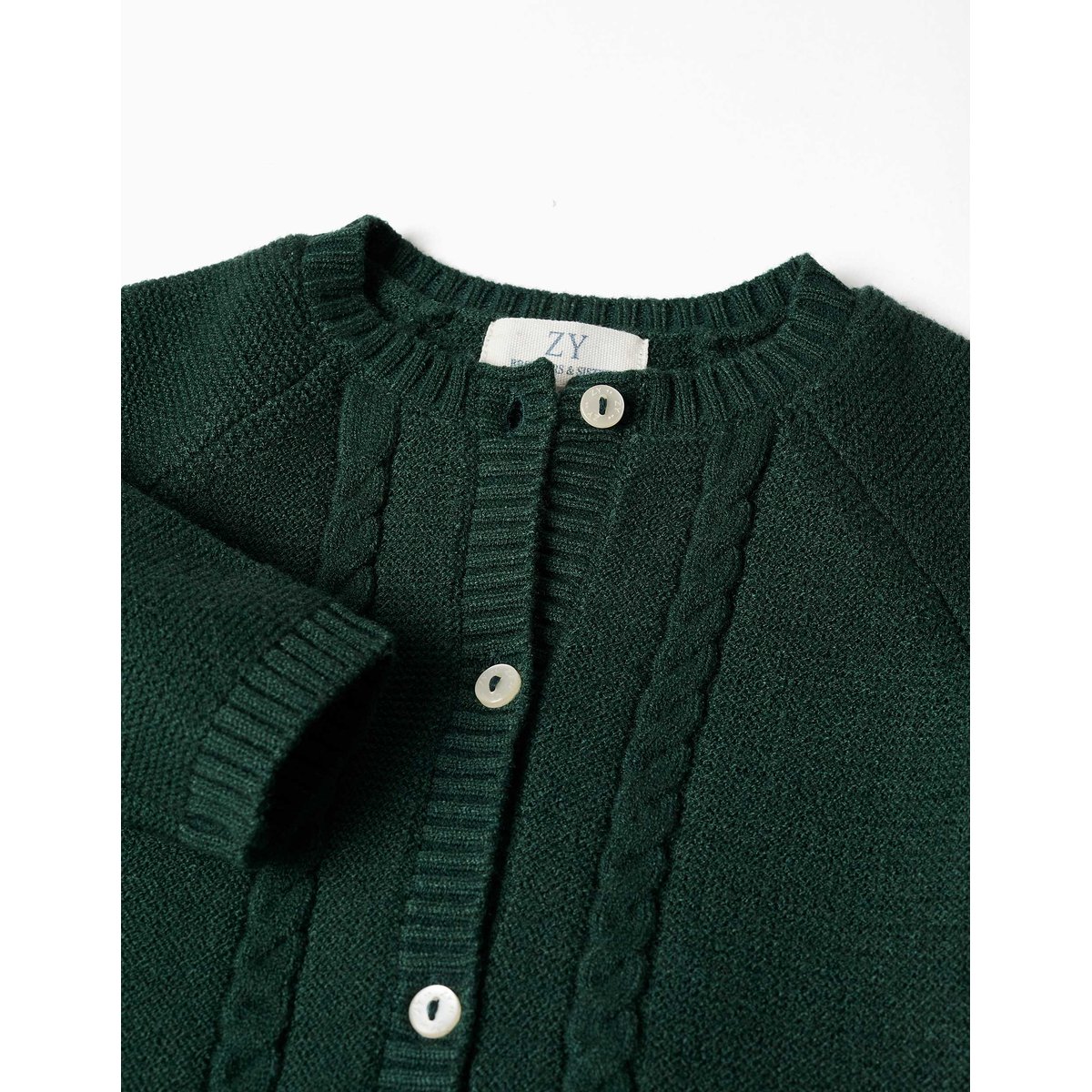 Cardigan en maille avec détails torsadés B&S vert foncé, ZIPPY