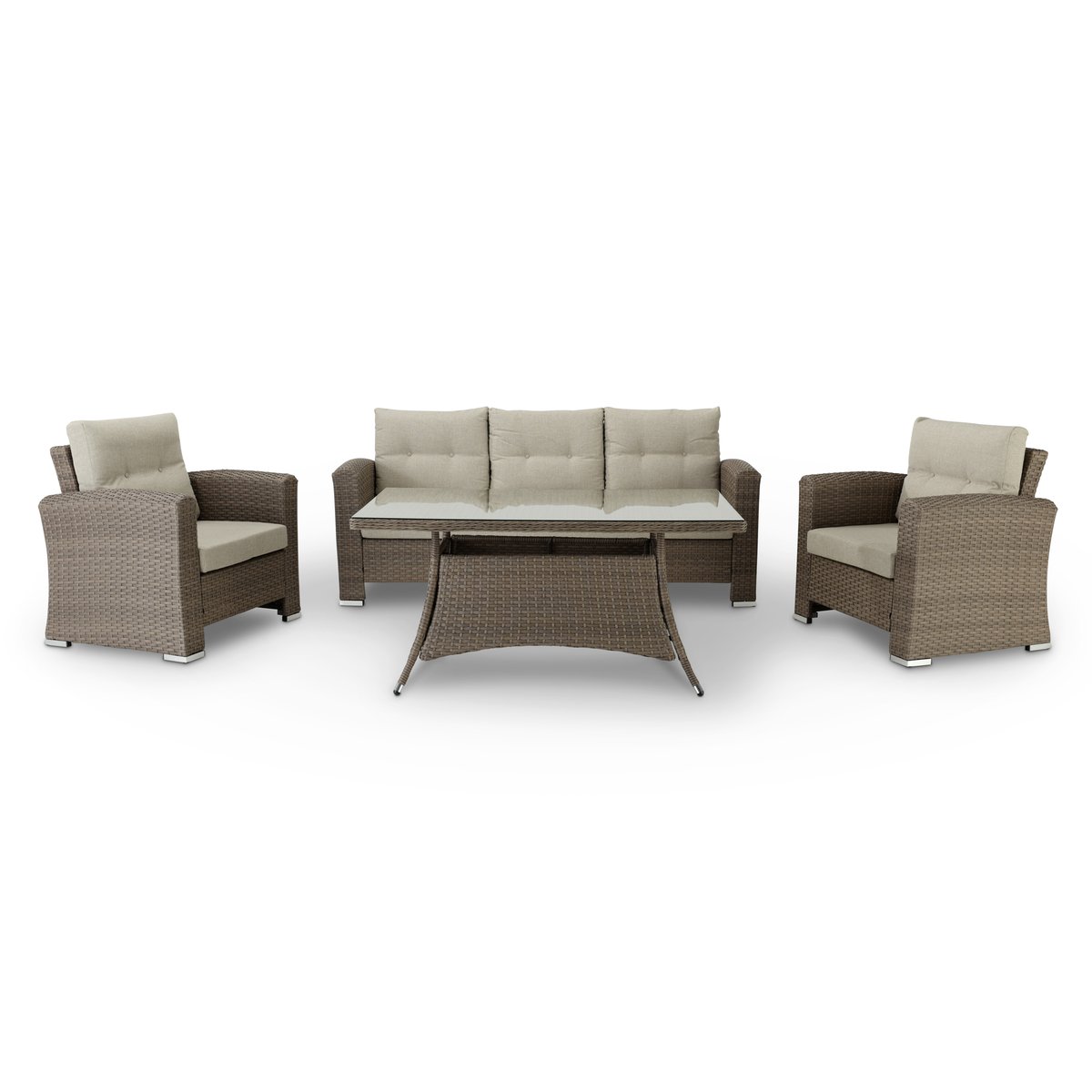 Salon de jardin 8 places, rotin, BOLONIA marron/beige, coussin beige, DEFORA HOME