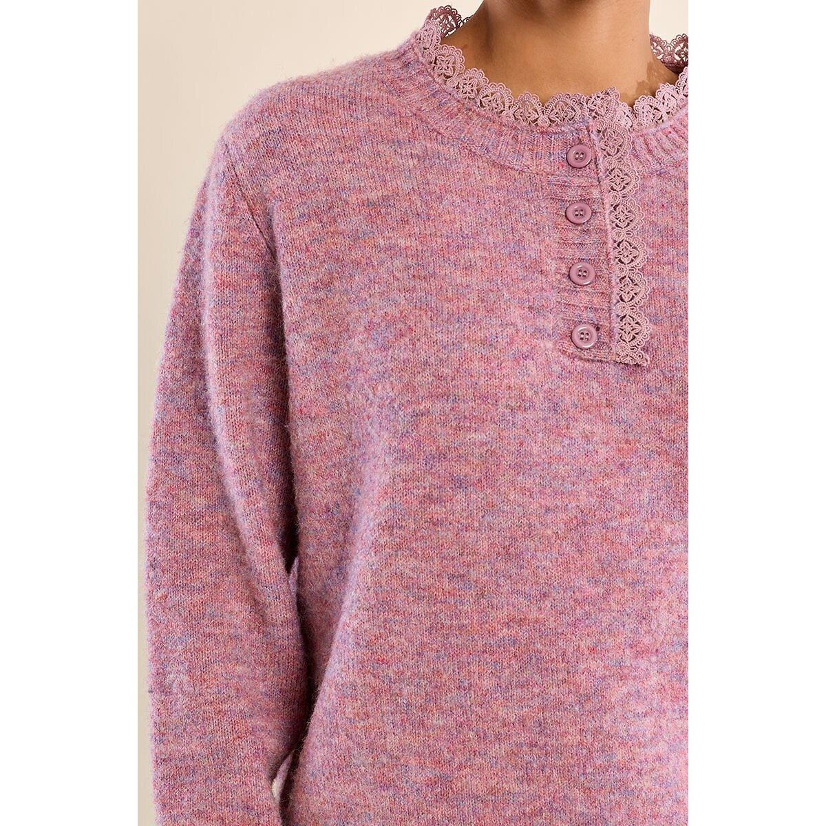 Camisola com gola redonda e botões malva, MOLLY BRACKEN