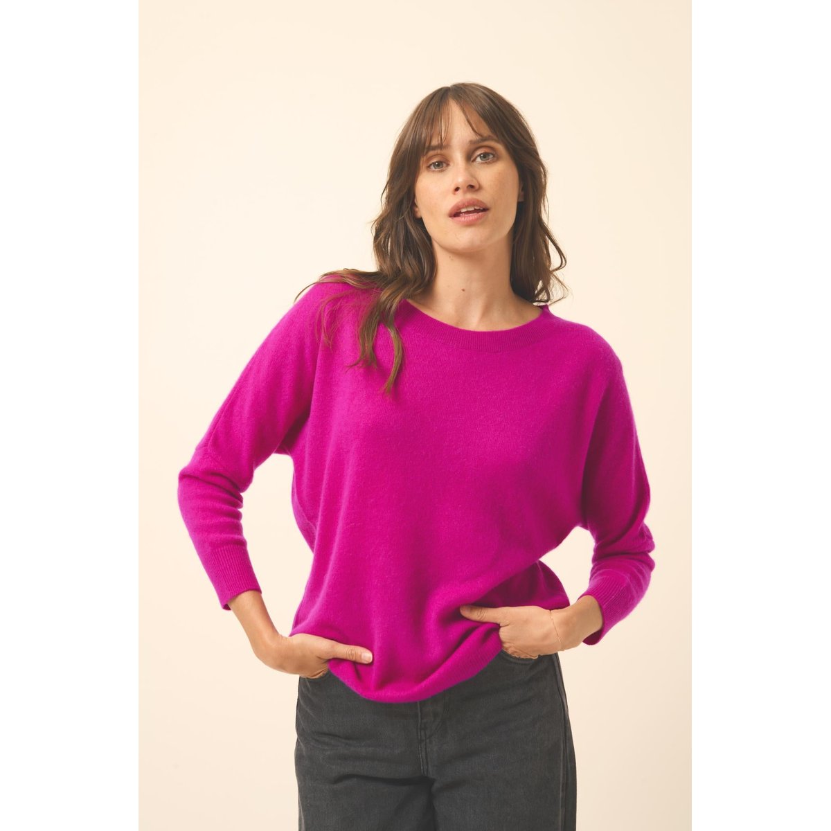 Pull Chauve Souris Violine Rebecca violet foncé, JUST CASHMERE