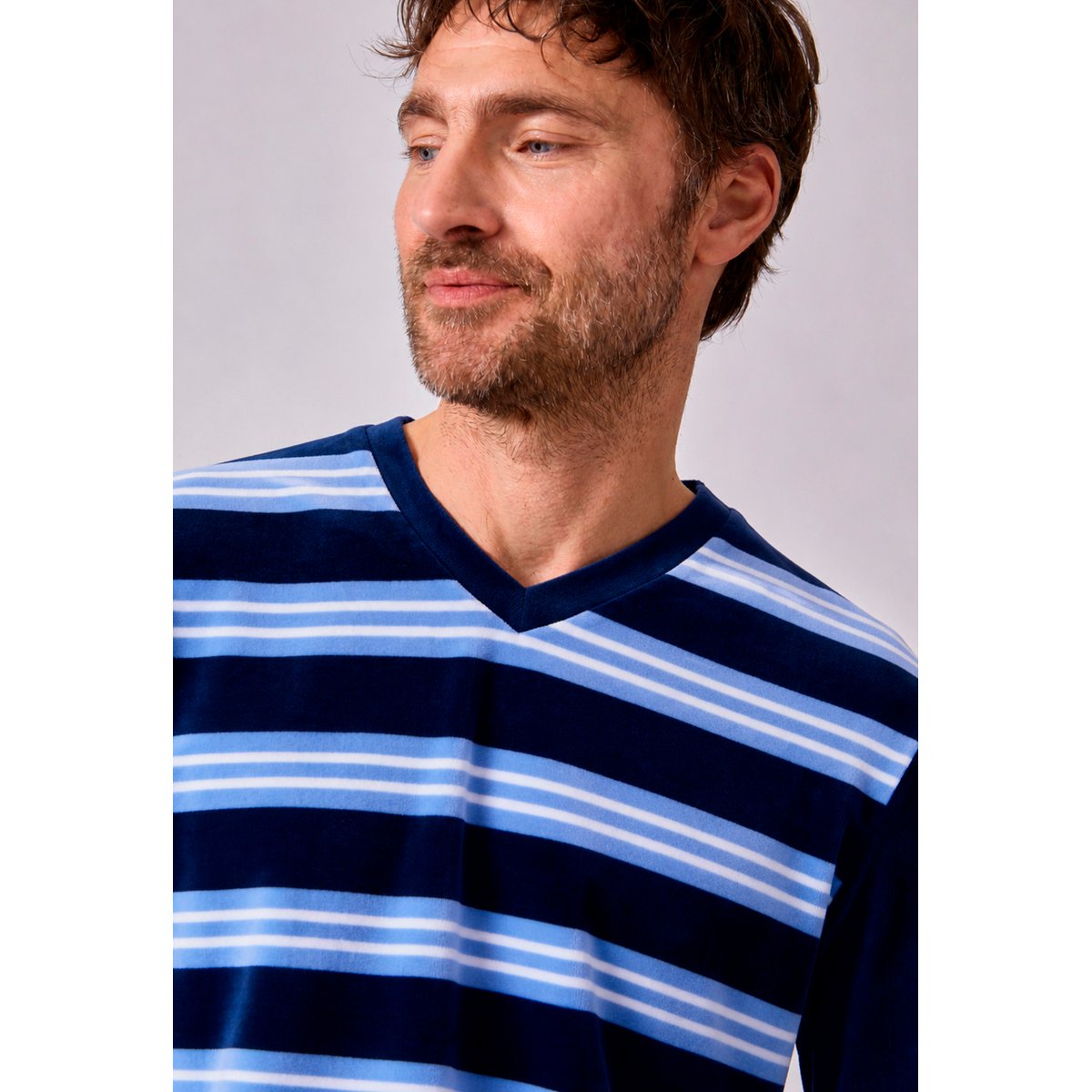 Pyjama velours rayé mélange coton bleu rayé, DAMART