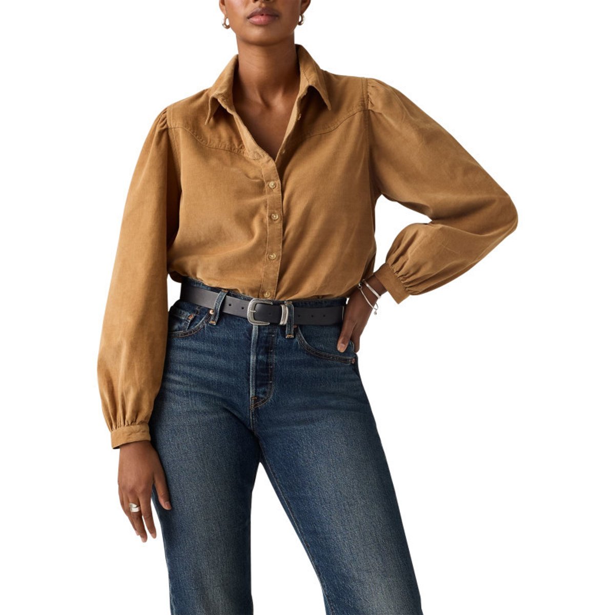 Chemisier en coton camel pourvu d'une coupe ample et d'un col à rabats camel, LEVI'S
