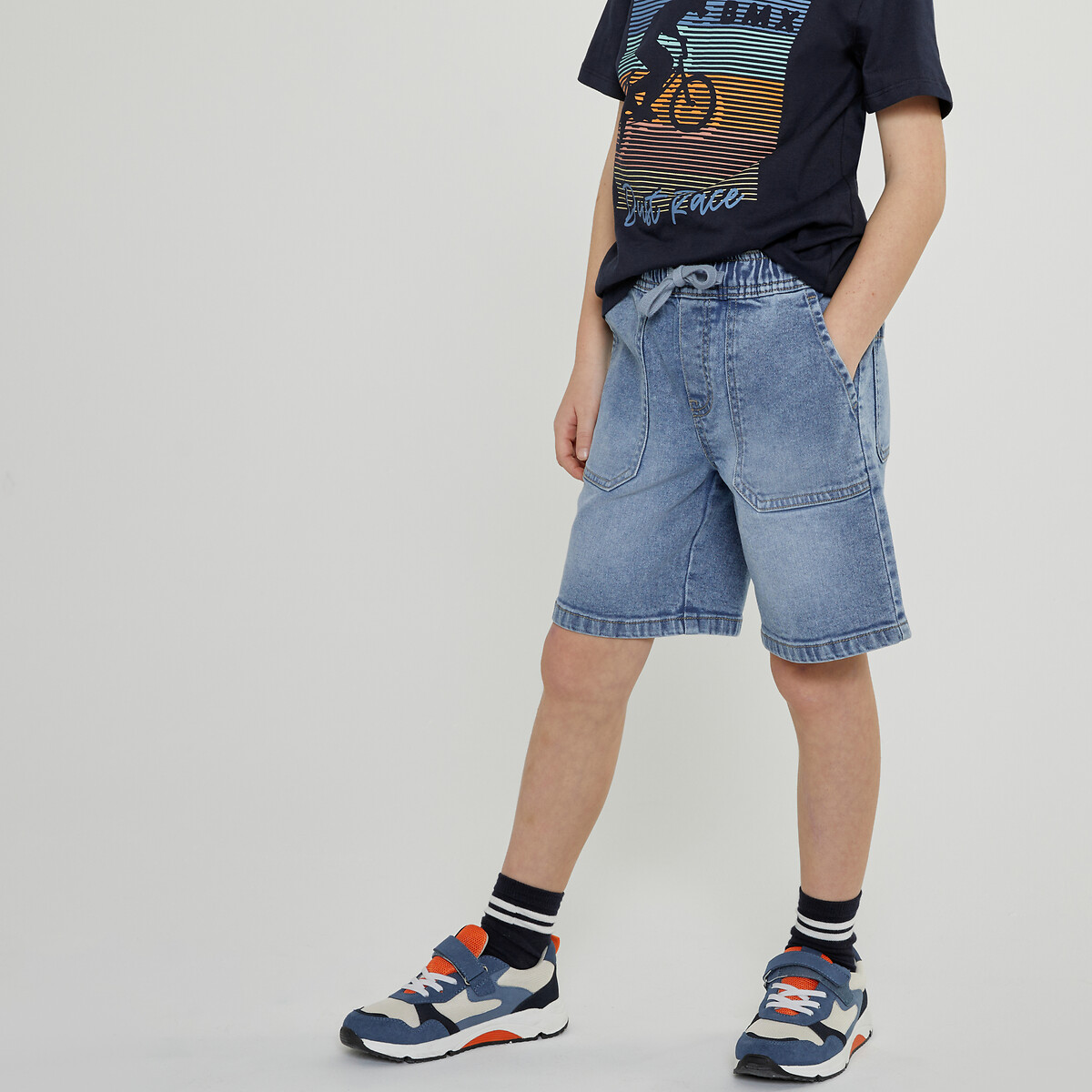Denim Bermuda Shorts with Ties double stonewashed, LA REDOUTE COLLECTIONS
