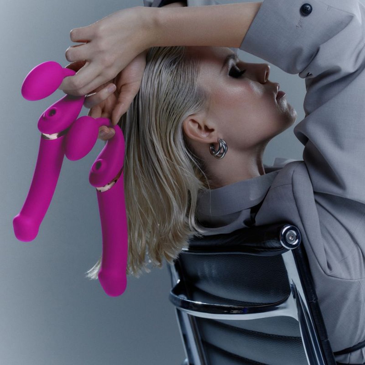 MULTI ORGASM BENDABLE STRAP-ON - XL - FUCHSIA TR rose, STRAP-ON-ME