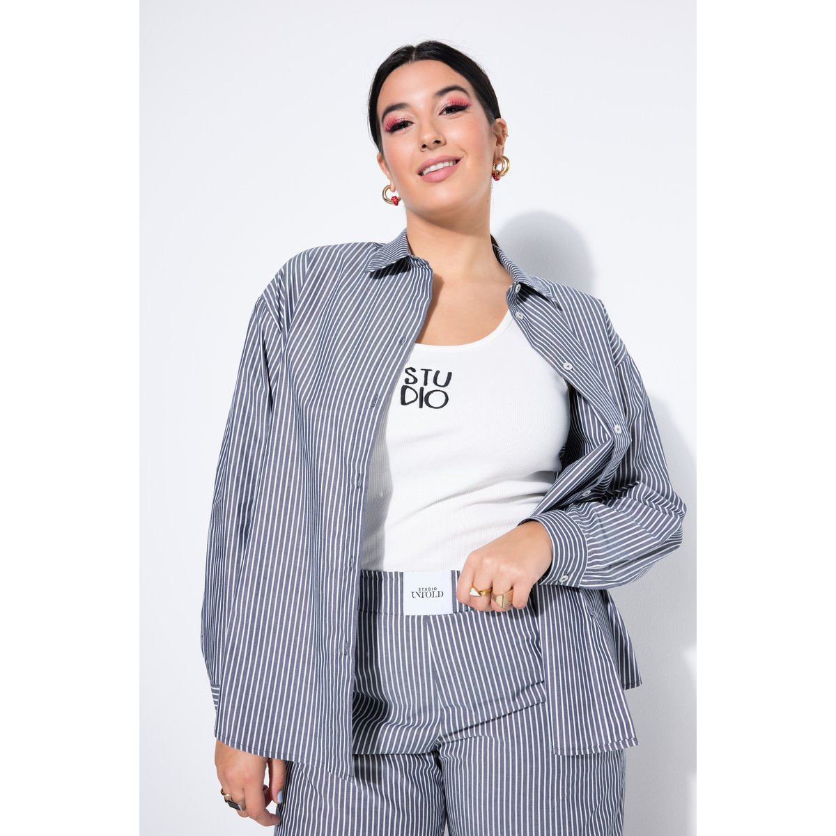 Chemisier oversize à rayures, patch marine, STUDIO UNTOLD