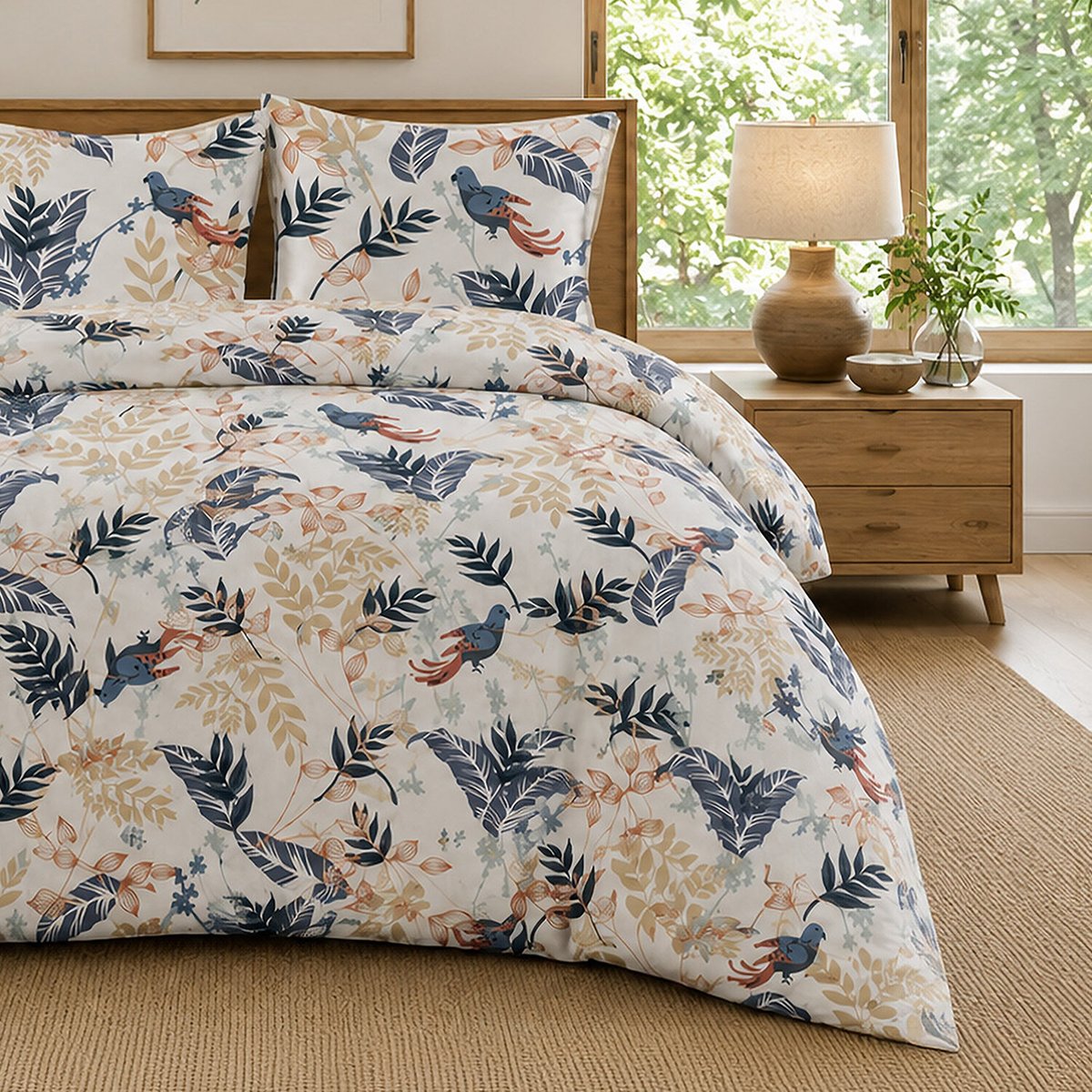 Parure de lit en percale de coton motif tropical, OIZEL multicolore, ATELIER DU COTON