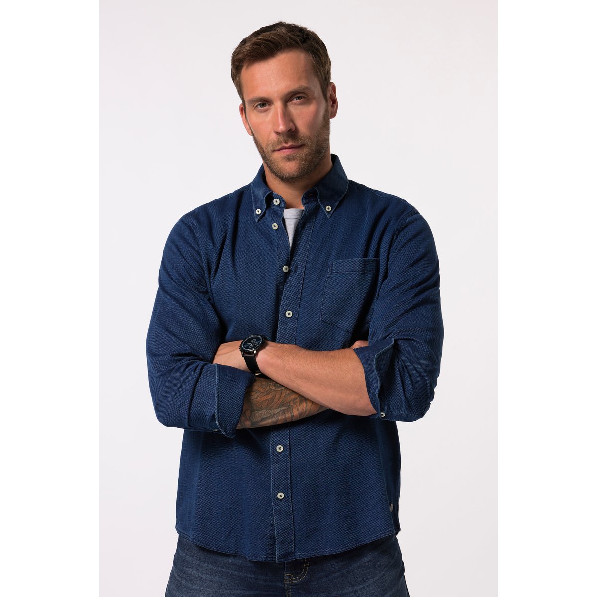 Chemise en jean jean bleu foncé, JP1880