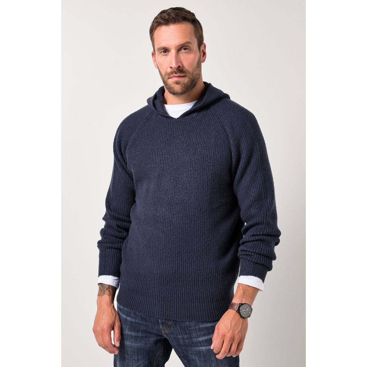 Sweat-shirt à capuche, maille CashmereTouch bleu marine, JP1880