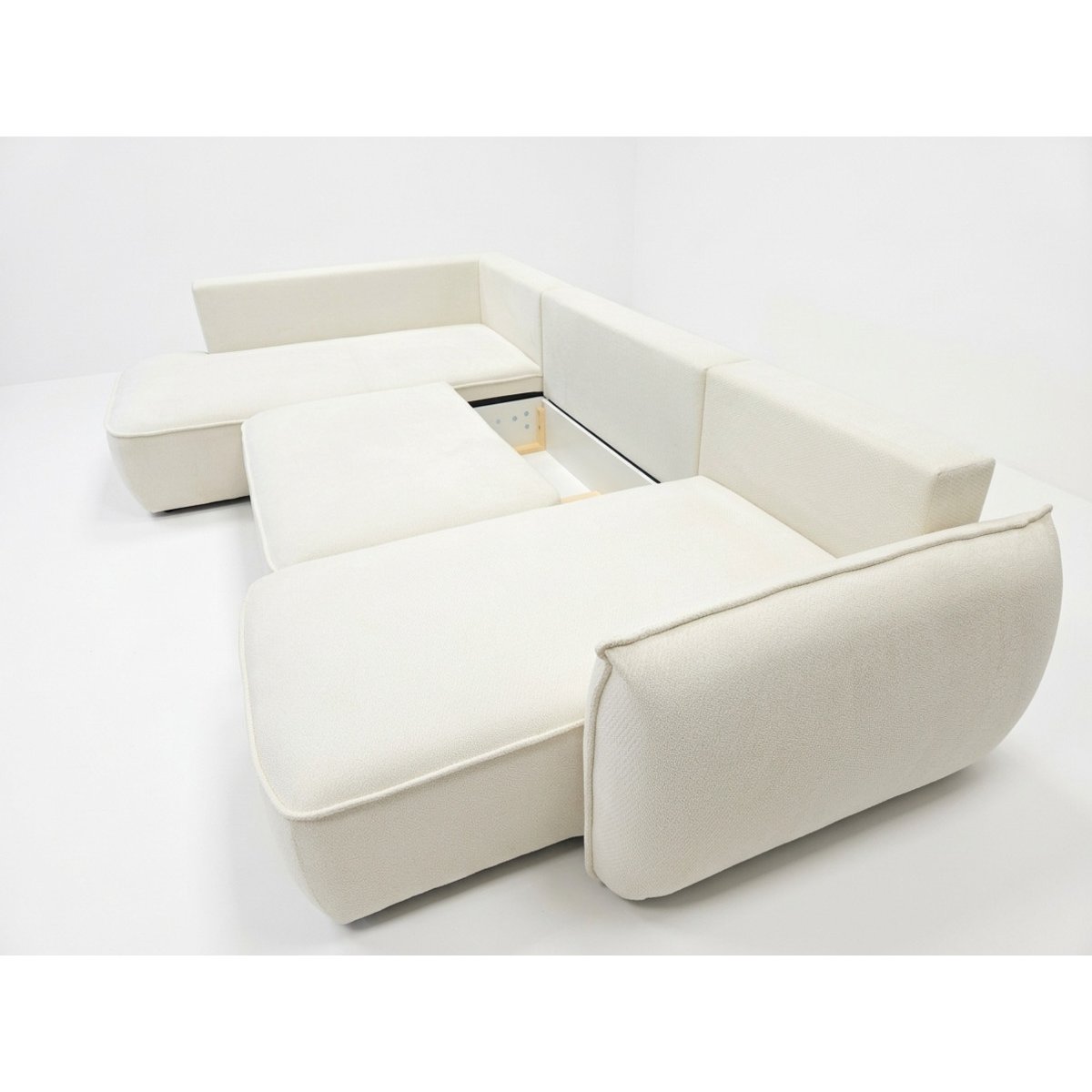 Canapé d'angle convertible 5 places en tissu chenille, ESMEE blanc, BOBOCHIC