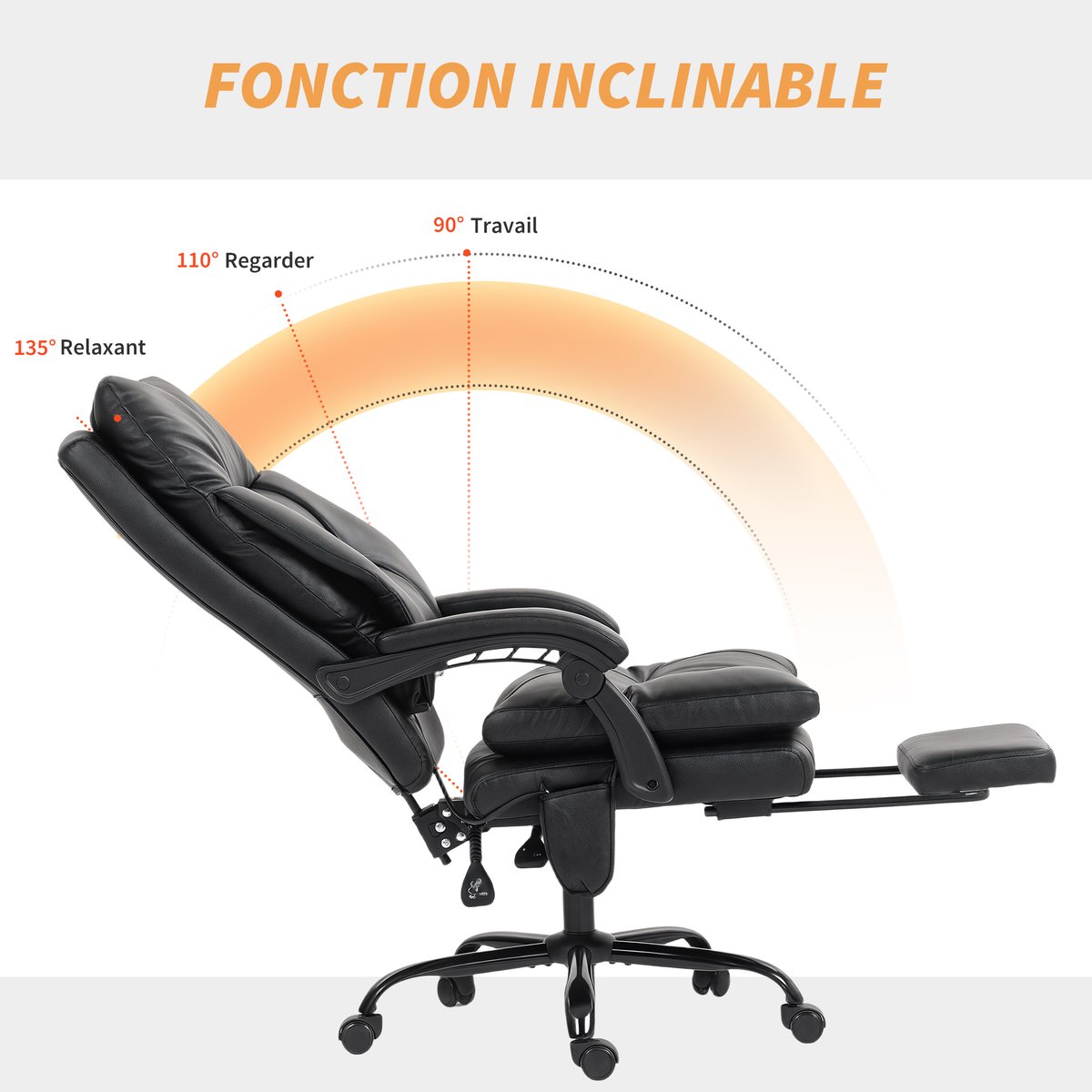 Chaise de bureau PU Noir noir, HOMCOM