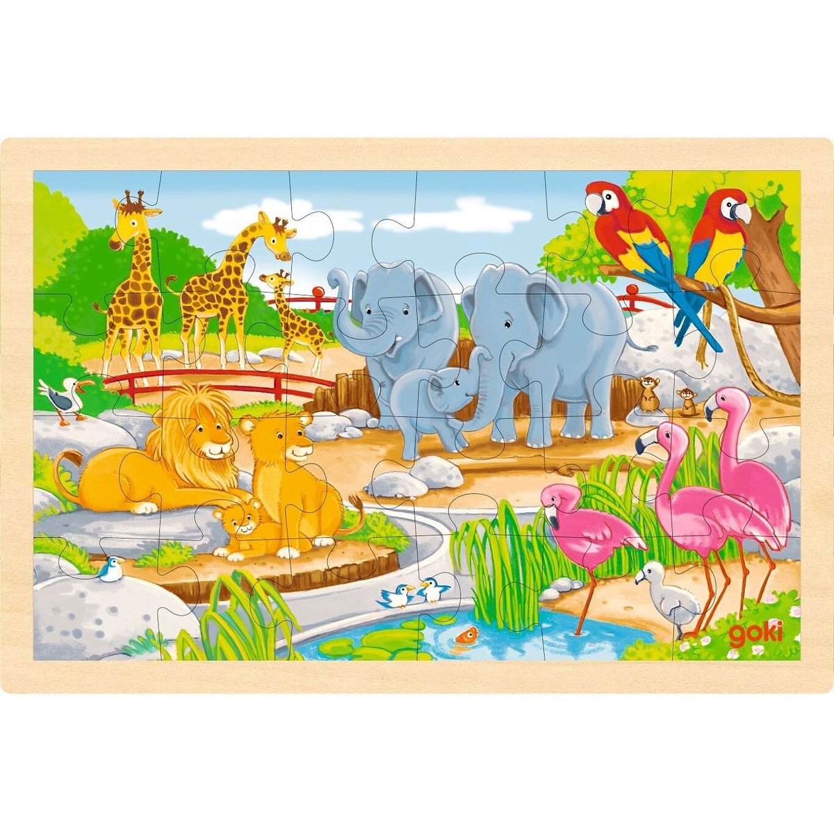 Puzzle réversible ferme et zoo 24 pcs beige, GOKI