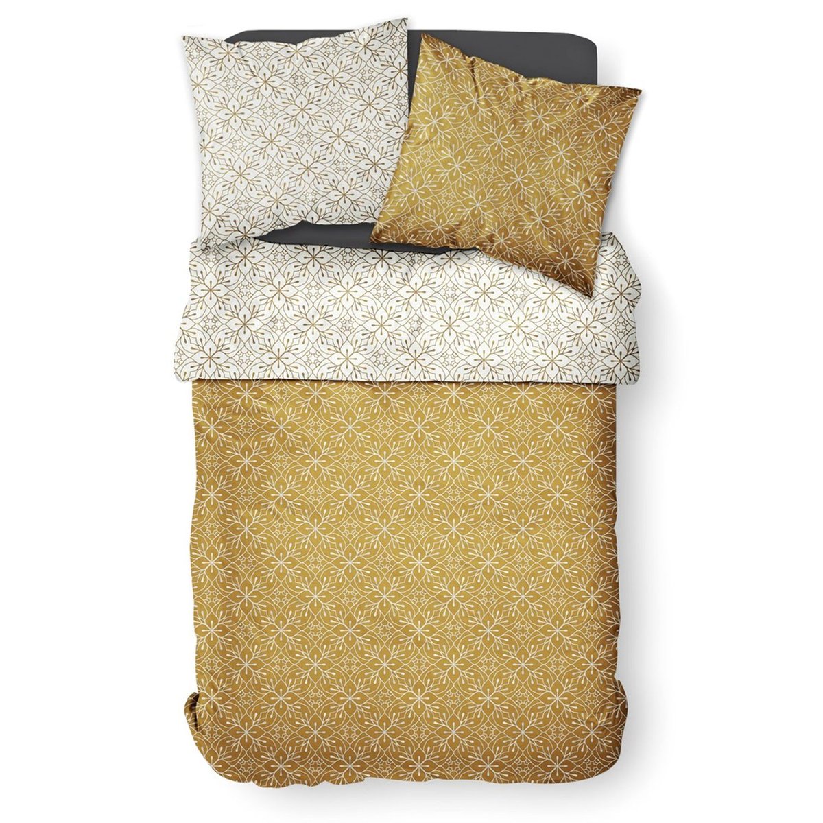 Parure de lit 2 personnes imprimé coton SUNSHINE SOLENE bronze, TODAY