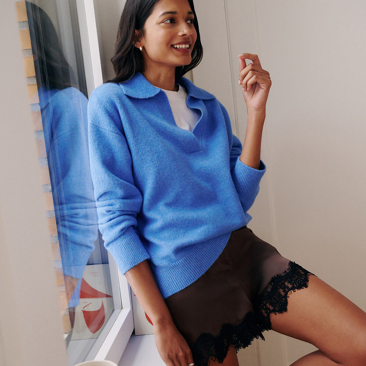Satin Lace Trim Shorts brown, LA REDOUTE COLLECTIONS