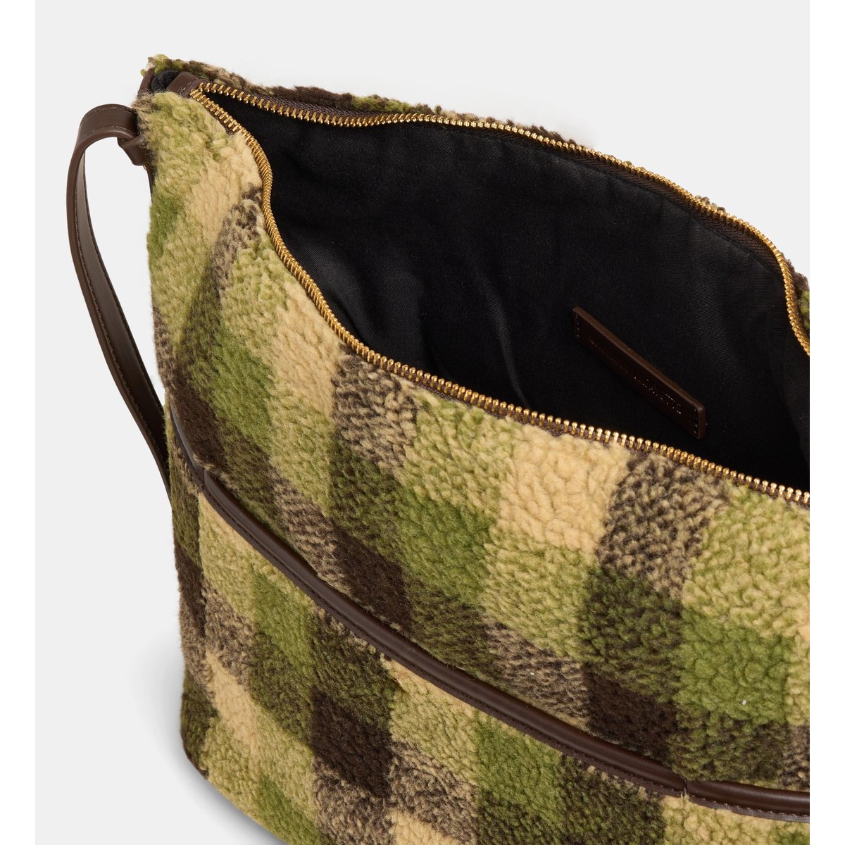 Sac à main maya shearling à carreaux vert et camel, GALERIES LAFAYETTE