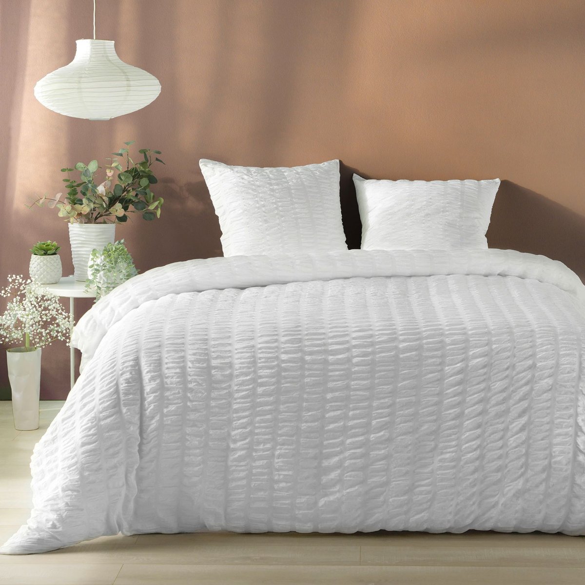 Parure de lit Plissia blanc, DOUCEUR D'INTÉRIEUR