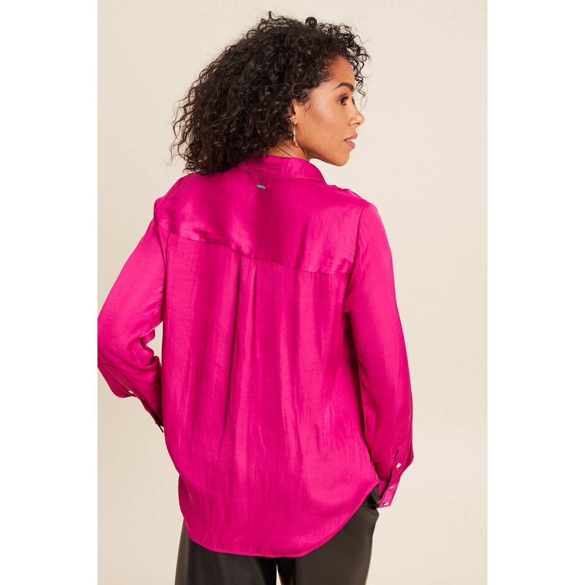 Chemise satinée manches longues rose fushia, BREAL