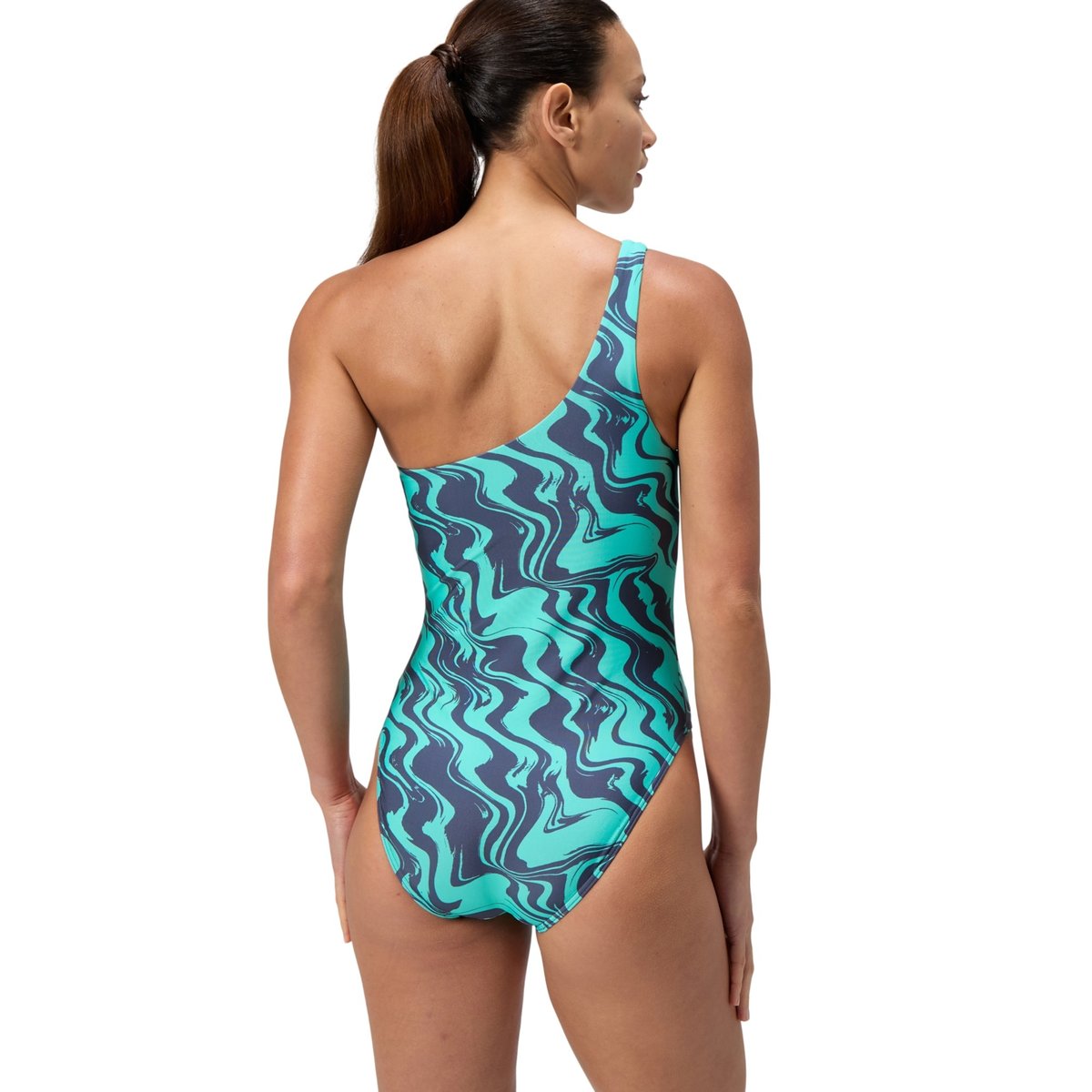 Maillot de bain 1 pièce asymétrique motif/style ondulé gris, SPEEDO