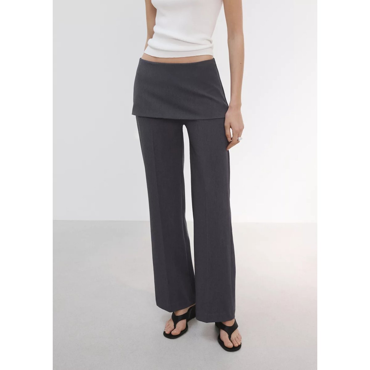 Pantalon droit design combiné gris, MANGO