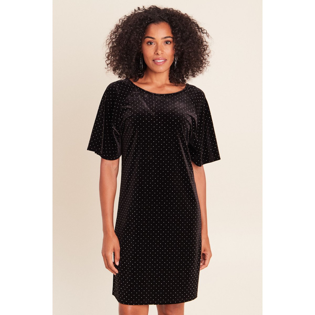 Robe droite courte manches coudes noir, BREAL