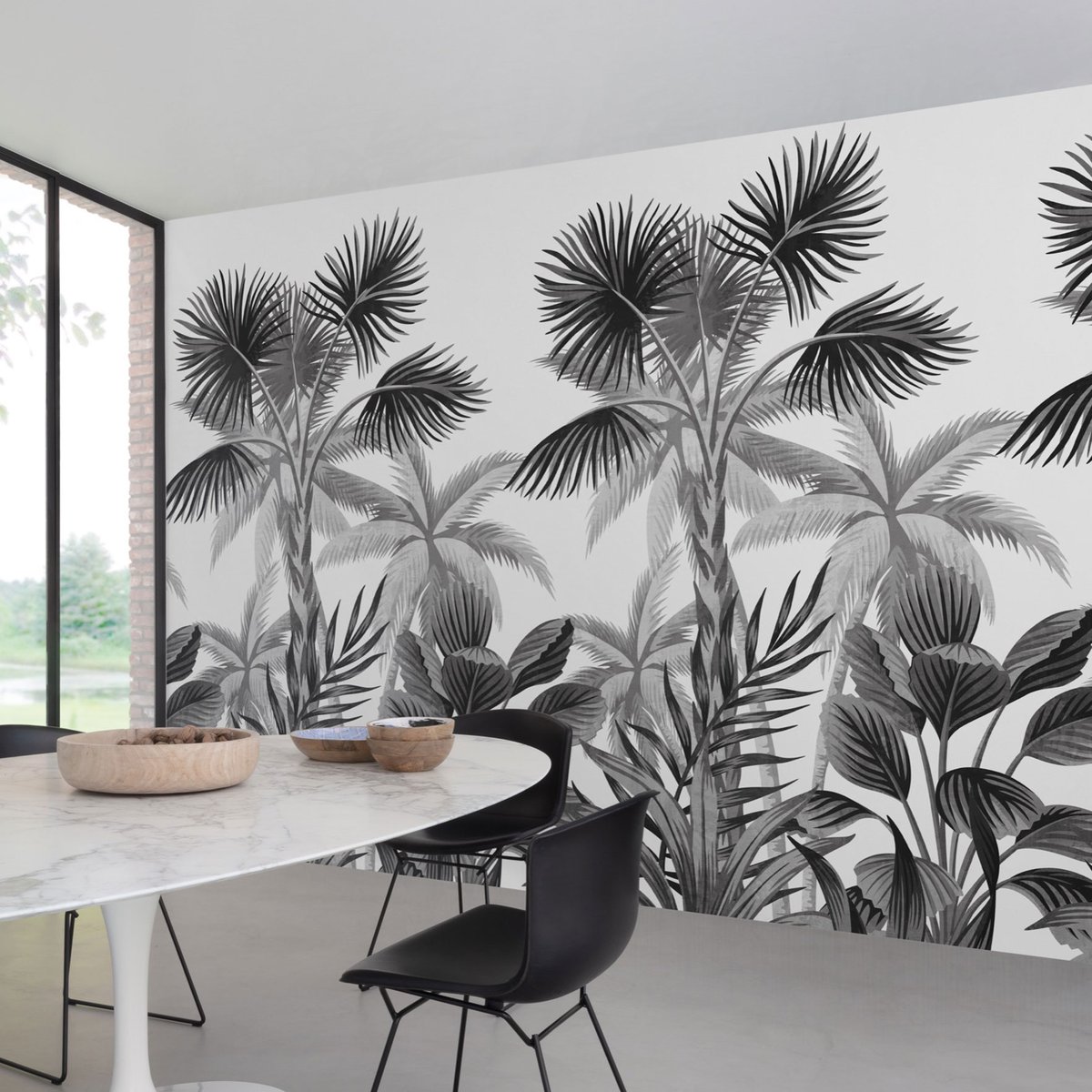 Papier peint palmae noir et blanc noir et blanc, HEXOA