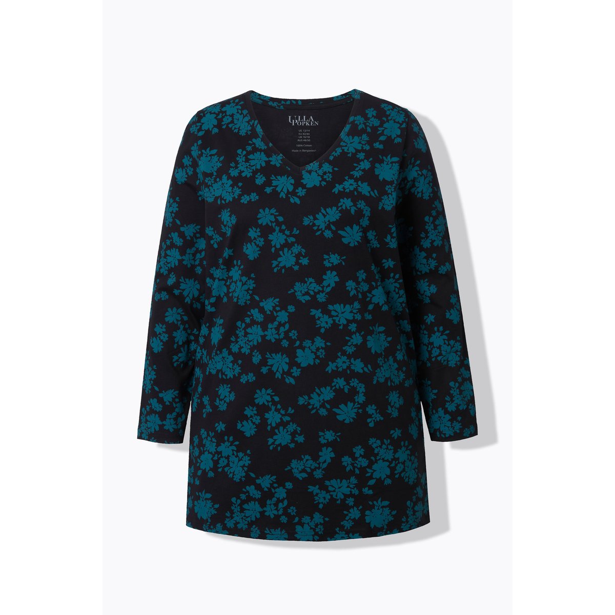 T-shirt long à fleurs vert pétrole, ULLA POPKEN