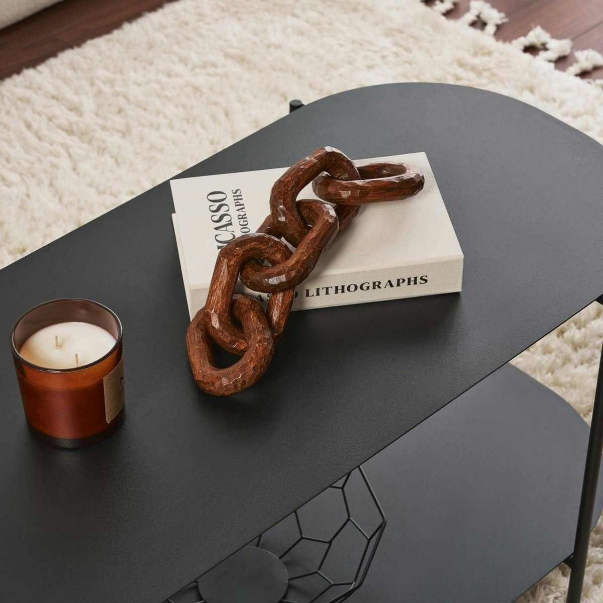 Table basse ovale double plateau en métal SFAX noir, PIER IMPORT