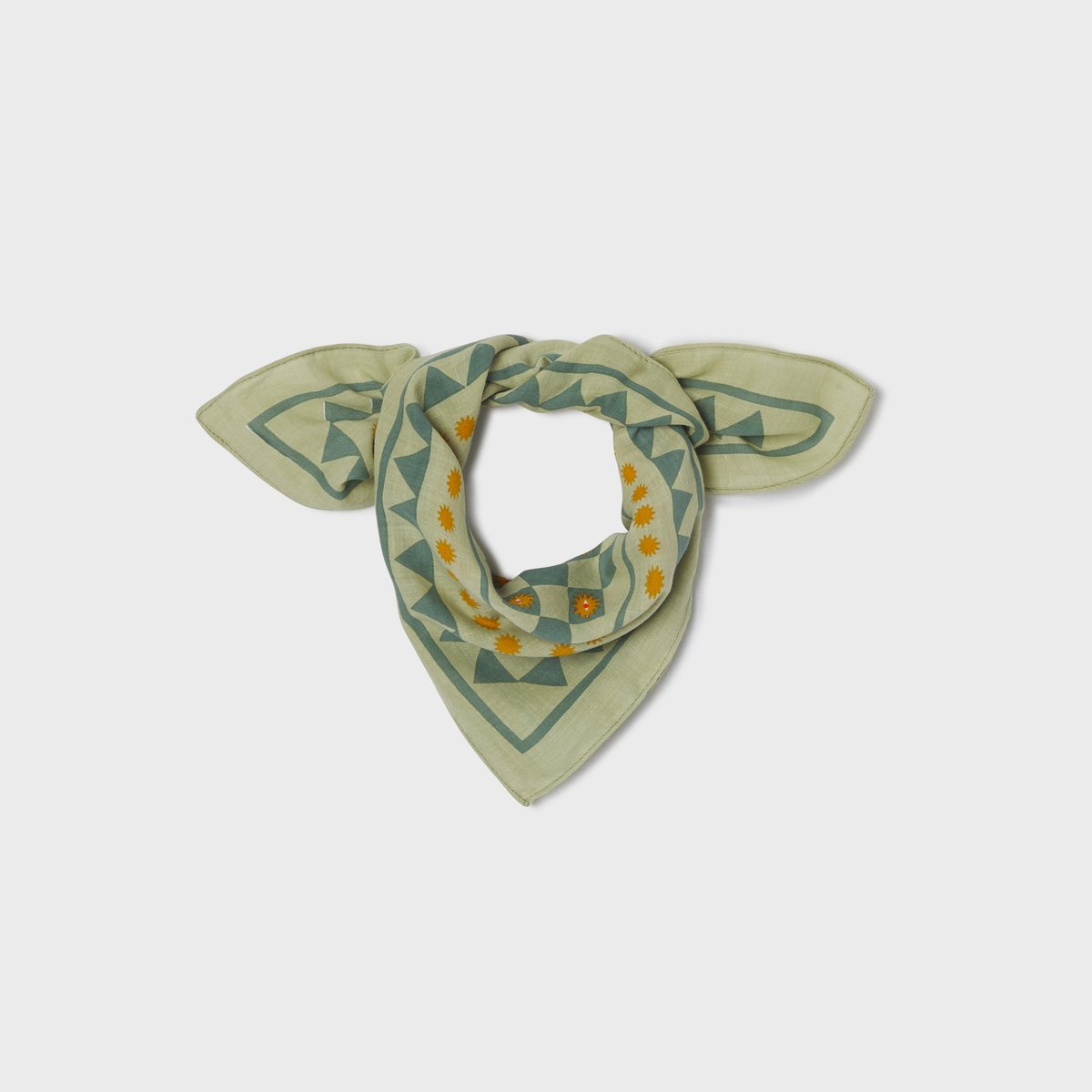 Petit foulard en coton biologique ROMANE vert et jaune, BILLYBELT