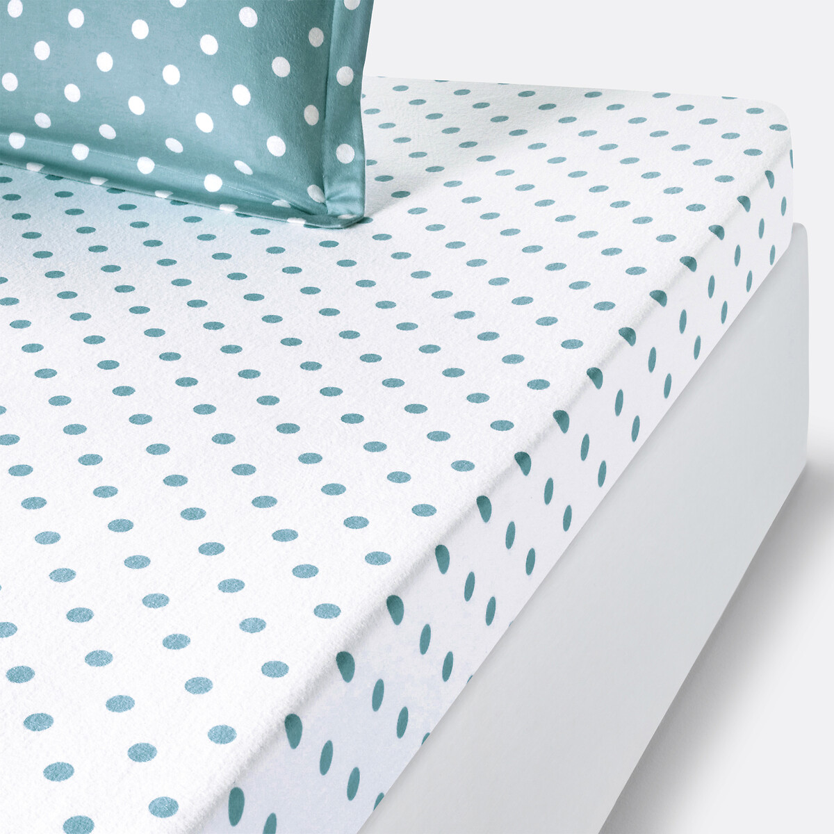 Drap housse flanelle imprimé pois, Clarisse céladon/blanc, LA REDOUTE INTERIEURS