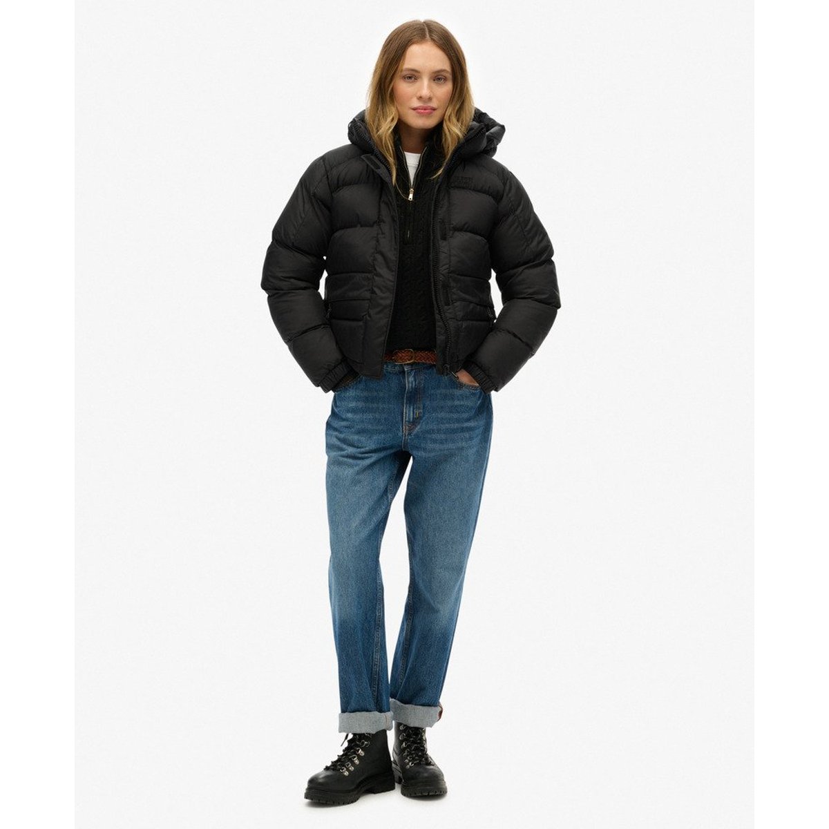 Doudoune Noire à Capuche noir, SUPERDRY