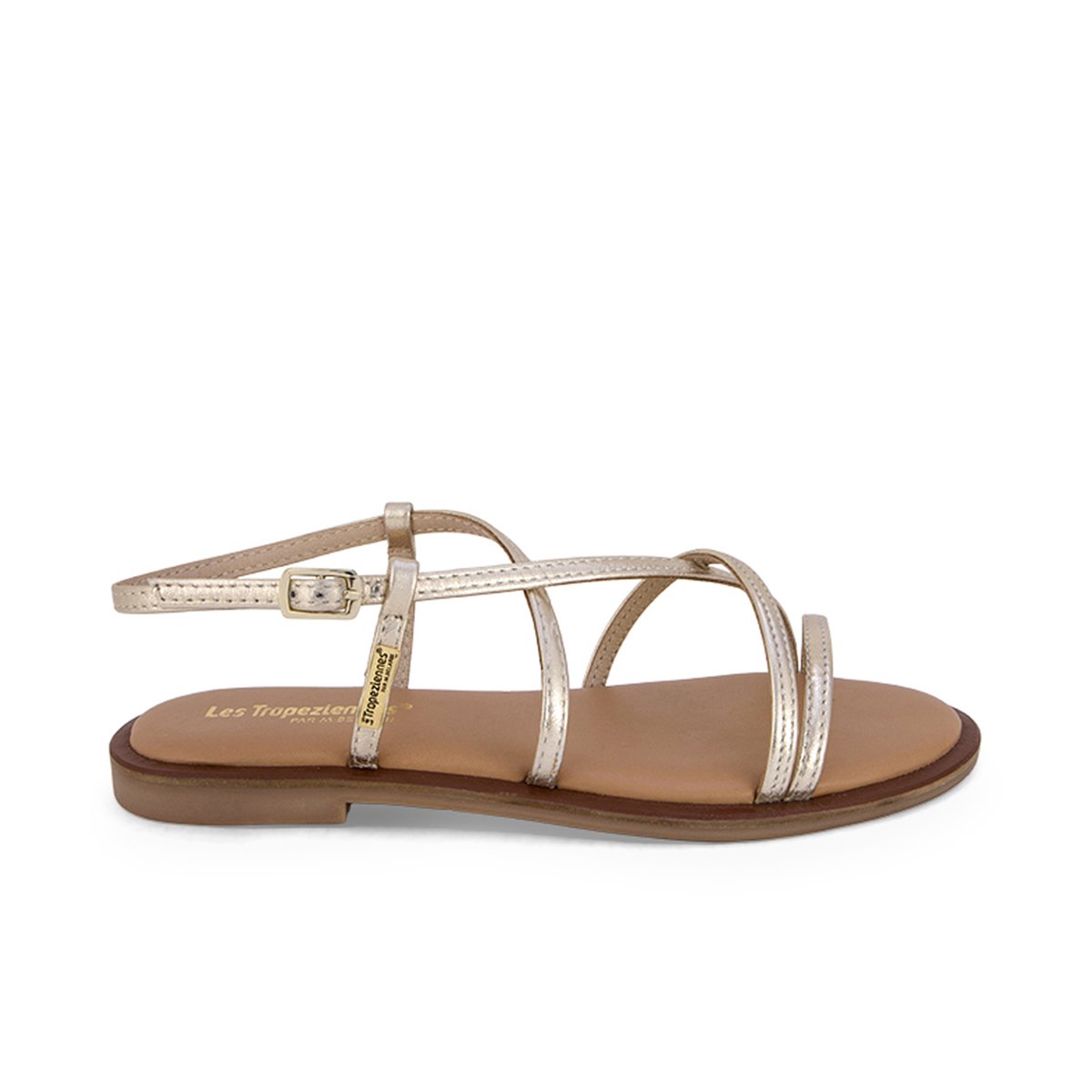 Sandales plates en cuir DUNIA or, LES TROPEZIENNES PAR M.BELARBI
