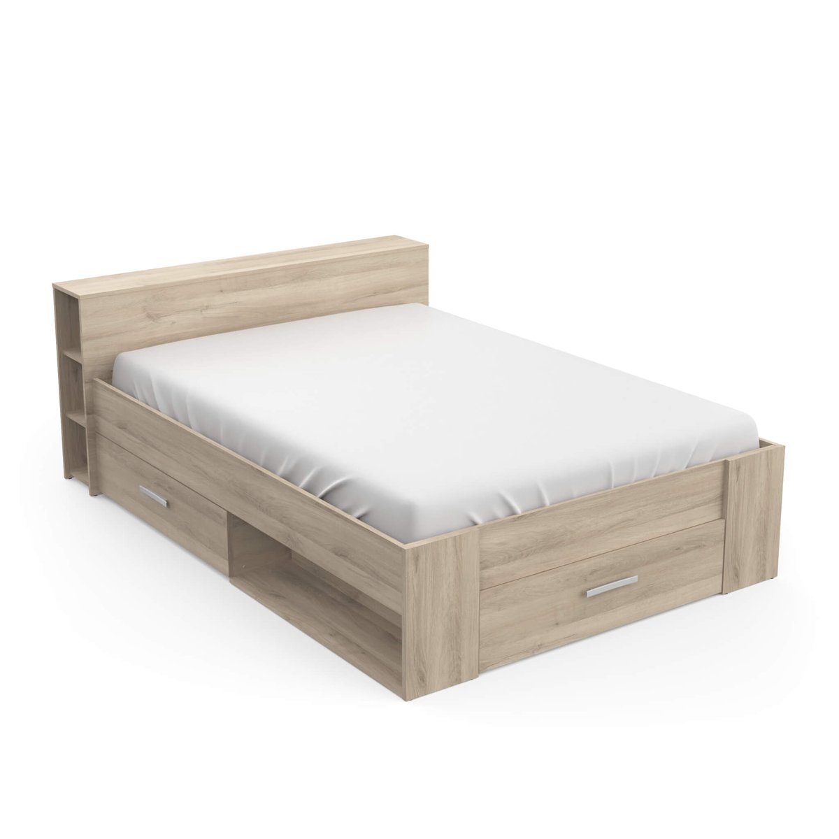 Lit avec tiroir et tête de lit bois clair, TERRE DE NUIT