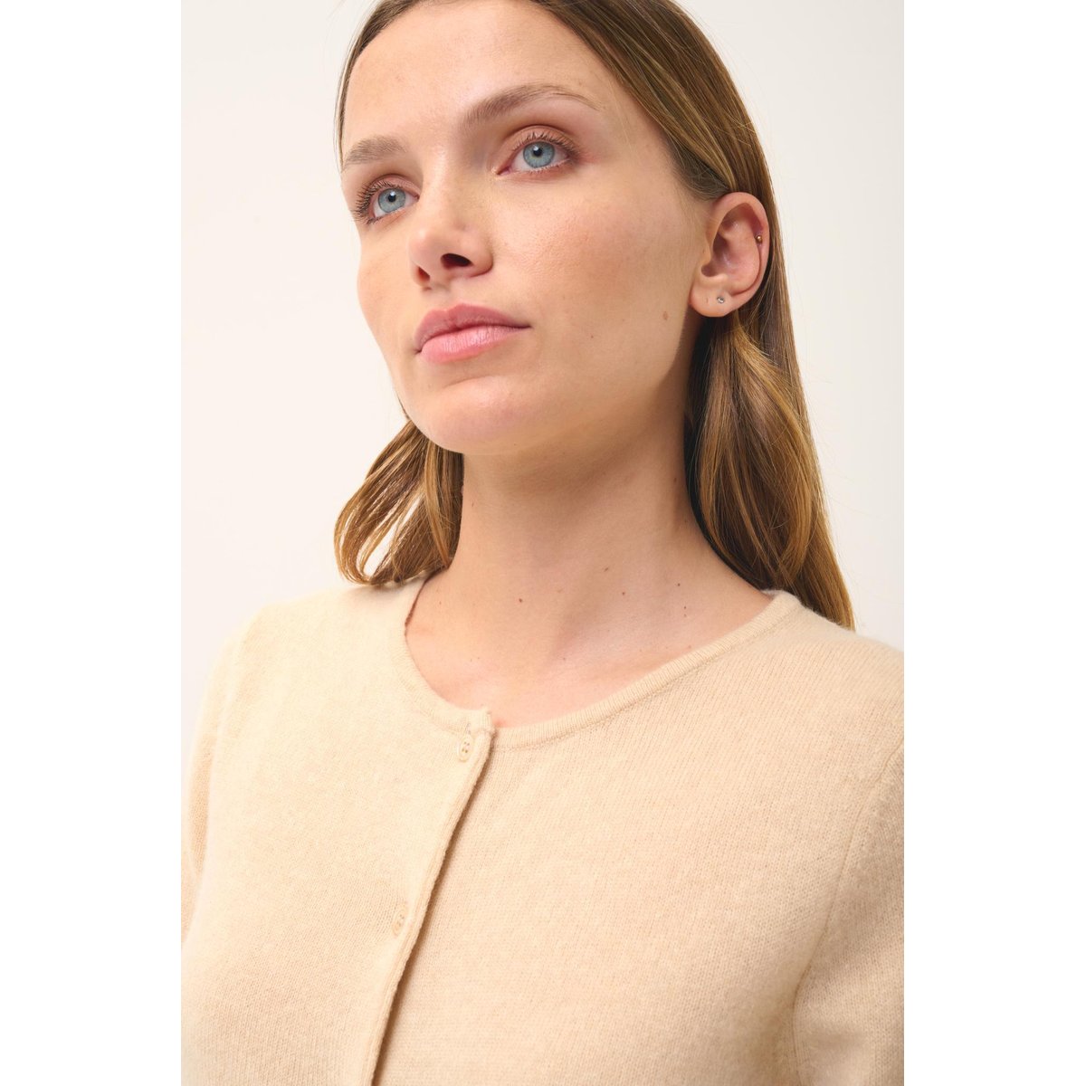 Cardigan Col Rond Sable Katharine beige, JUST CASHMERE