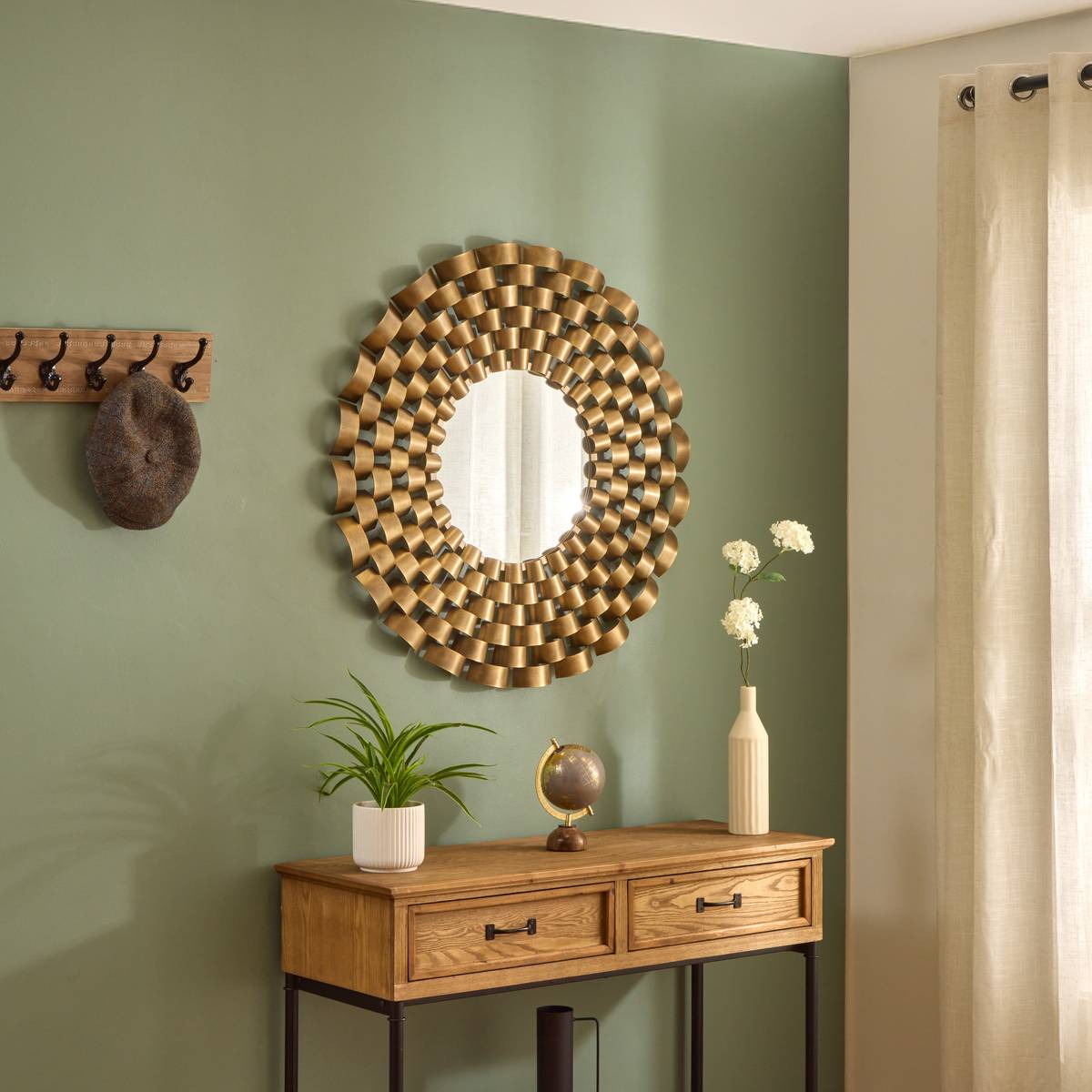 Miroir rond en acier inoxydable YOURI doré, ATMOSPHERA