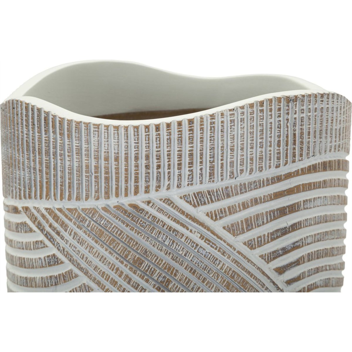 Vase haut sculpté effet bois MODERN blanc patiné, RECOLLECTION