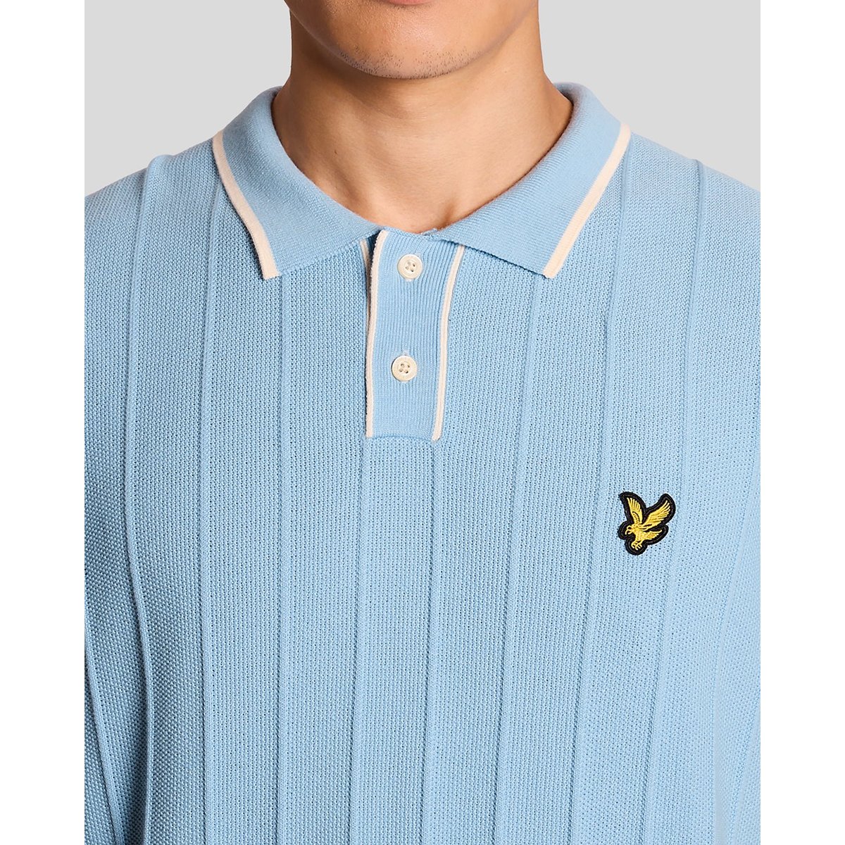 Polo à liserés contrastés en piqué en maille bleu craie, LYLE & SCOTT