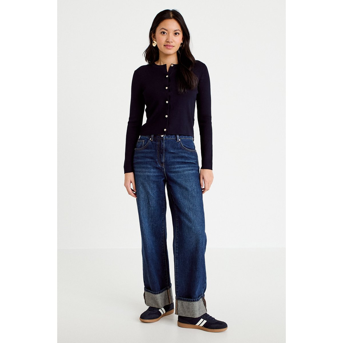 Gilet ajusté cropped col rond bleu marine, CACHE CACHE