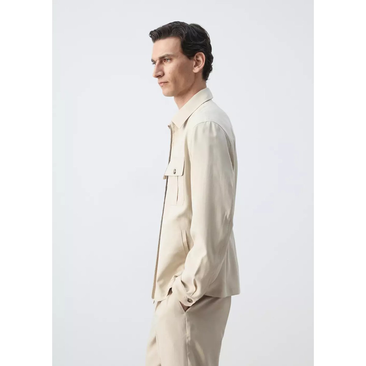 Veste regular fit en modal avec poches ivoire, MANGO MAN