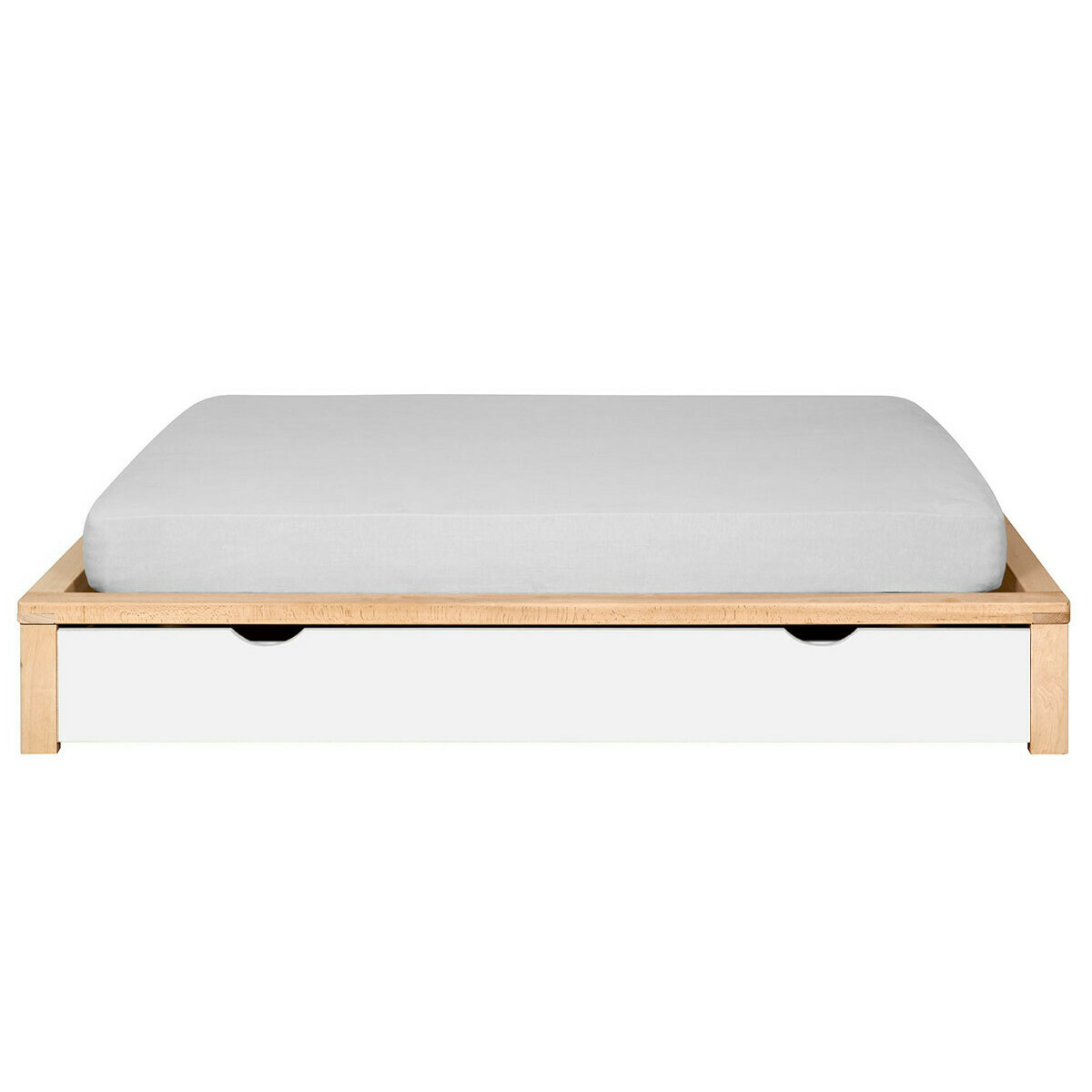 Pack lit avec tiroir Bois massif GASTON hêtre et blanc, AKITEN RETAIL