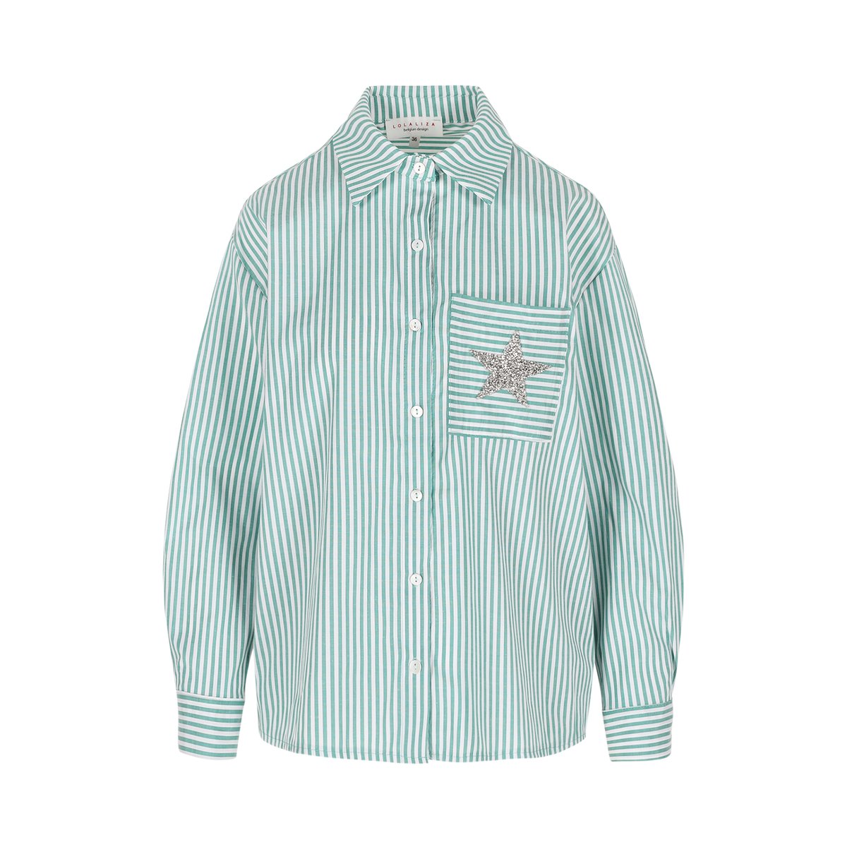 Chemise rayée détail étoile vert pomme, LOLALIZA