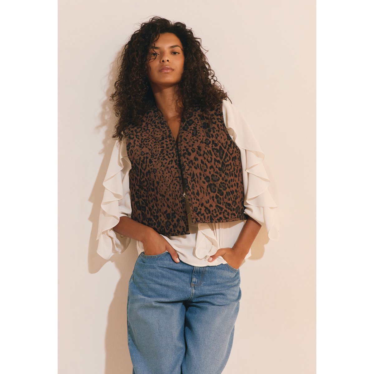 Gilet sans manches en coton à motifs LOLA IMP imp fd marron, ETAM